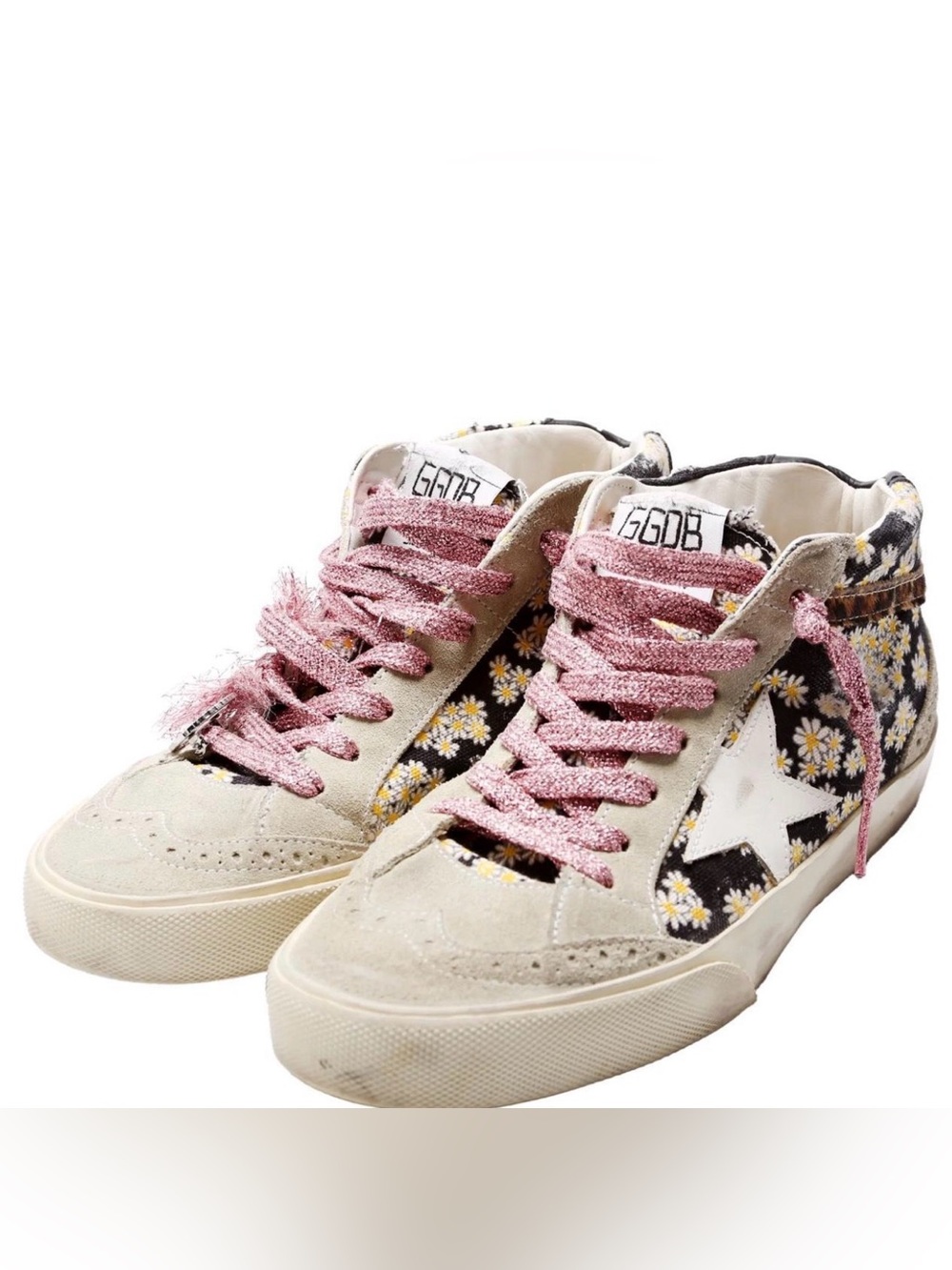 Golden Goose Mid-Top Sneakers in Cream, Black & Pink